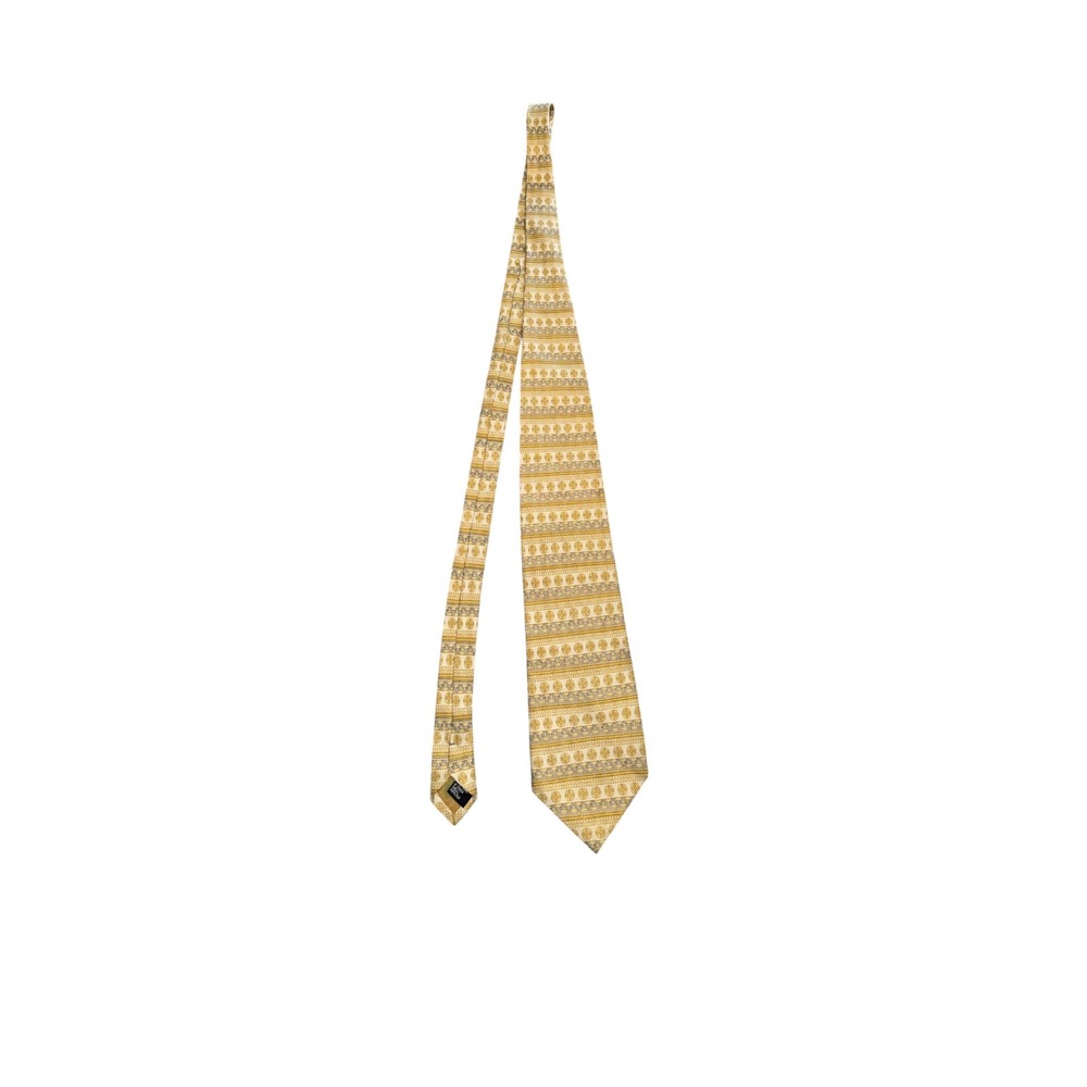 Robert Talbott Mens Silk Necktie Gold Tan Geometric Floral Medallion Pattern Tie